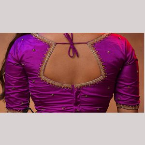 Enchanting Violet Blouse: Red & Green Beads Embroidery