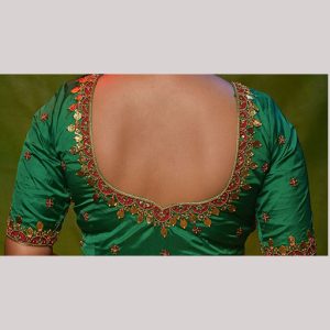 Classic green blouse with coin and water filling embroidery