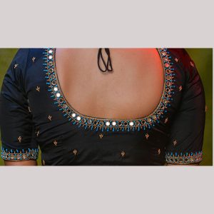 Pitch Black Blouse: Mirror Work & Blue Thread Embroidery