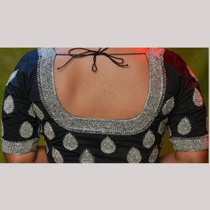Ebony black bridal blouse with silver zardosi embroidery