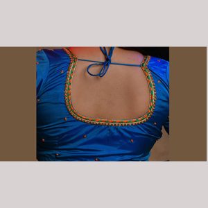 Mesmerizing Blue Blouse: Orange & Green Thread Embroidery