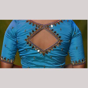 Celestial blue blouse with mirror work embroidery