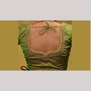 Olive green blouse with gold embroidery