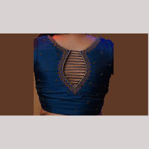Ultramarine blue blouse with antique & thread embroidery