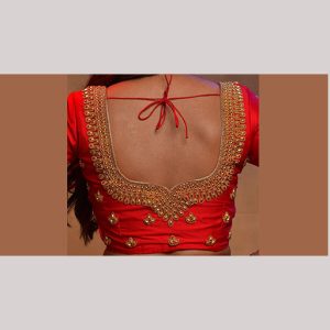 Crimson red blouse with gold embroidery