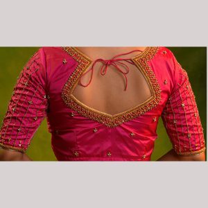 Pretty pink blouse with golden stripes design