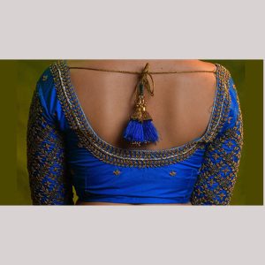 Massive gold embroidery bridal blouse in royal blue